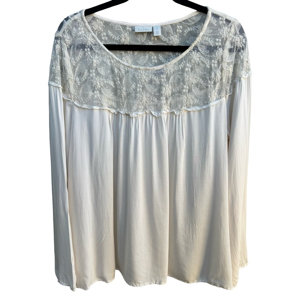 Hinge Boho Cottagecore Coquette Fairycore Floral Lace Embroidered Blouse Ivory M
